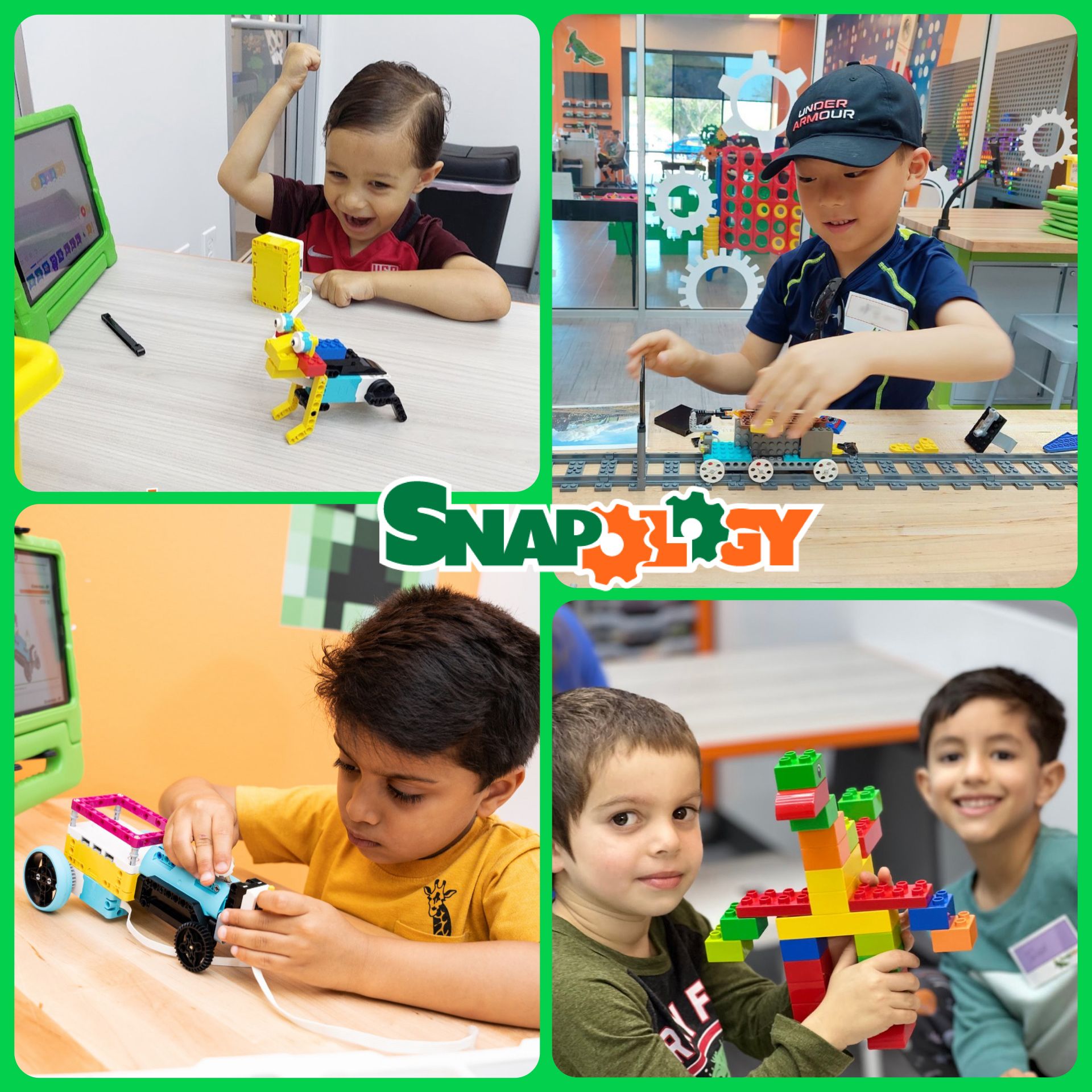 Kids building robots at Snapology KinderBots class